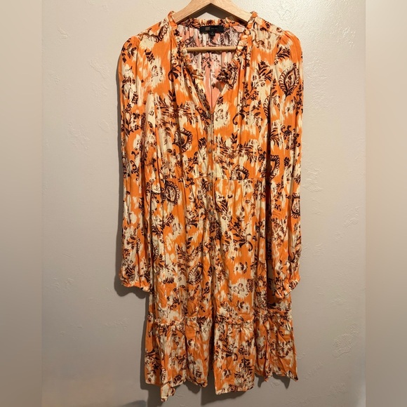 Frye Cadmium Orange Combo Tiered Front Button Dress Western Floral Cowgirl Small - Picture 3 of 16